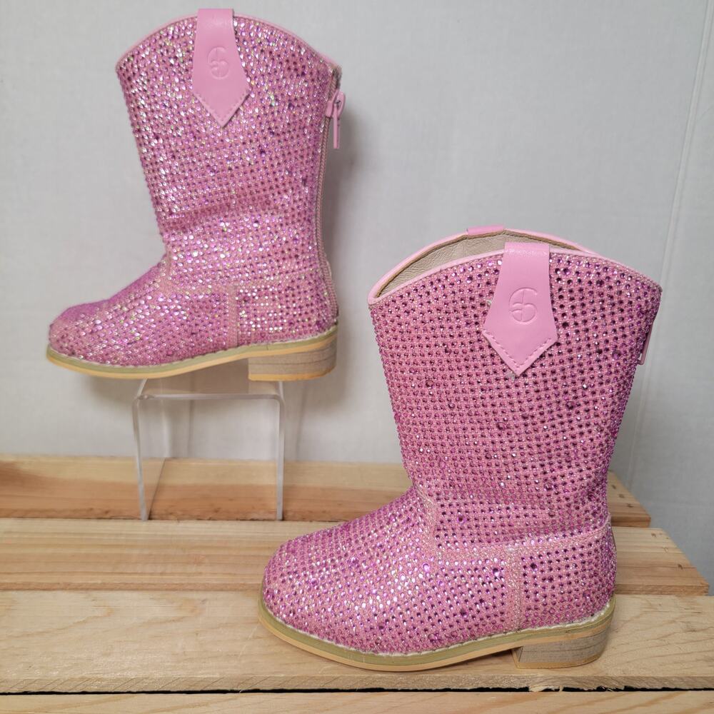 A Bear Co Girls Bling Pink Western Boots w/ Zipper Back - Size 7 (Kid)
